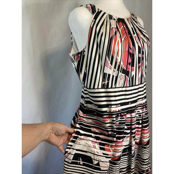 Nine West Women's 10 Dress Fit and Flare Sleeveless Multi Striped And Pockets - Picture 5 of 11
